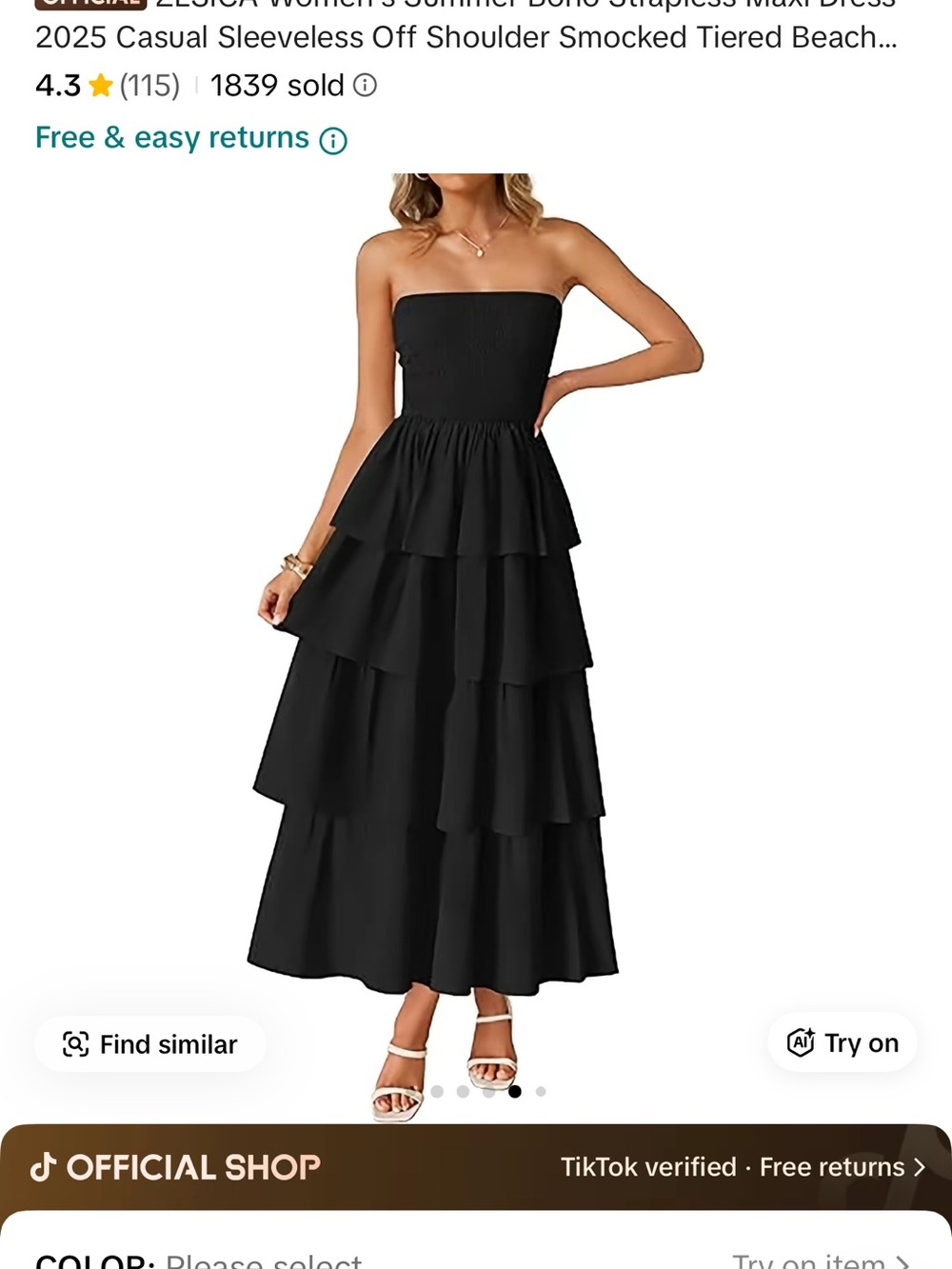 Strapless Black Tiered Maxi Dress - Smocked Bodice